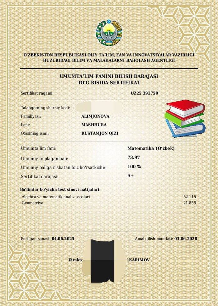 Milliy Sertifikat (A+)