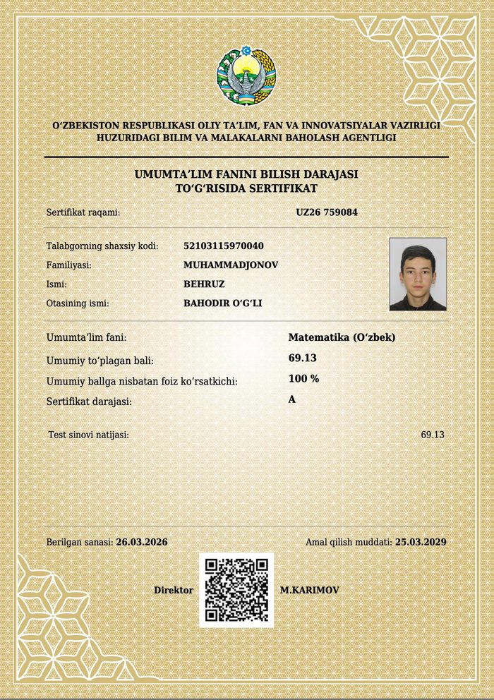 Milliy Sertifikat (A+)