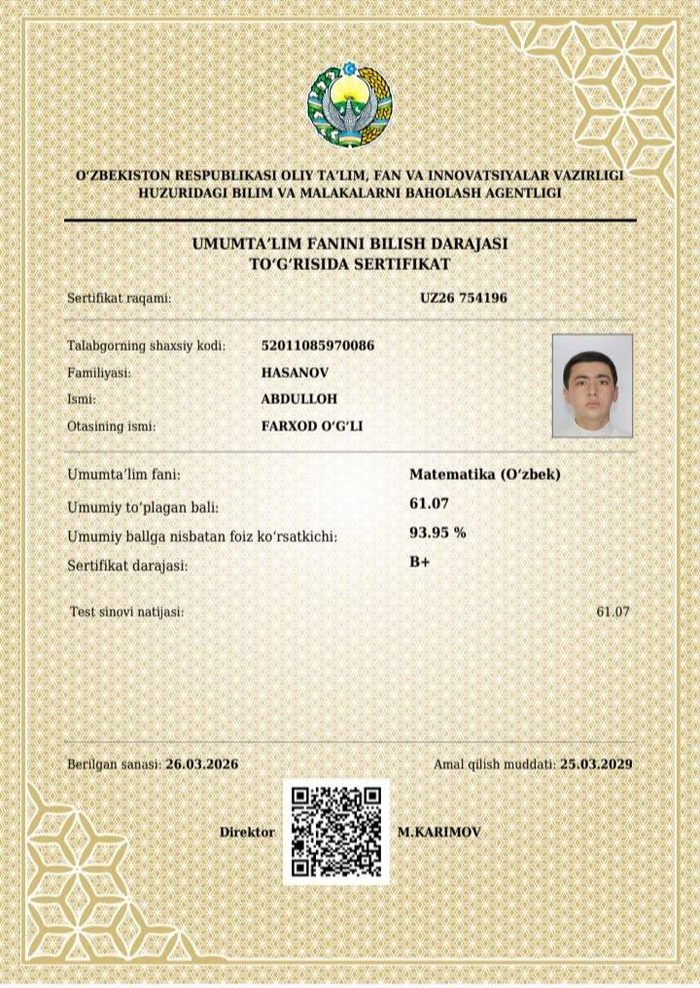Milliy Sertifikat (A)