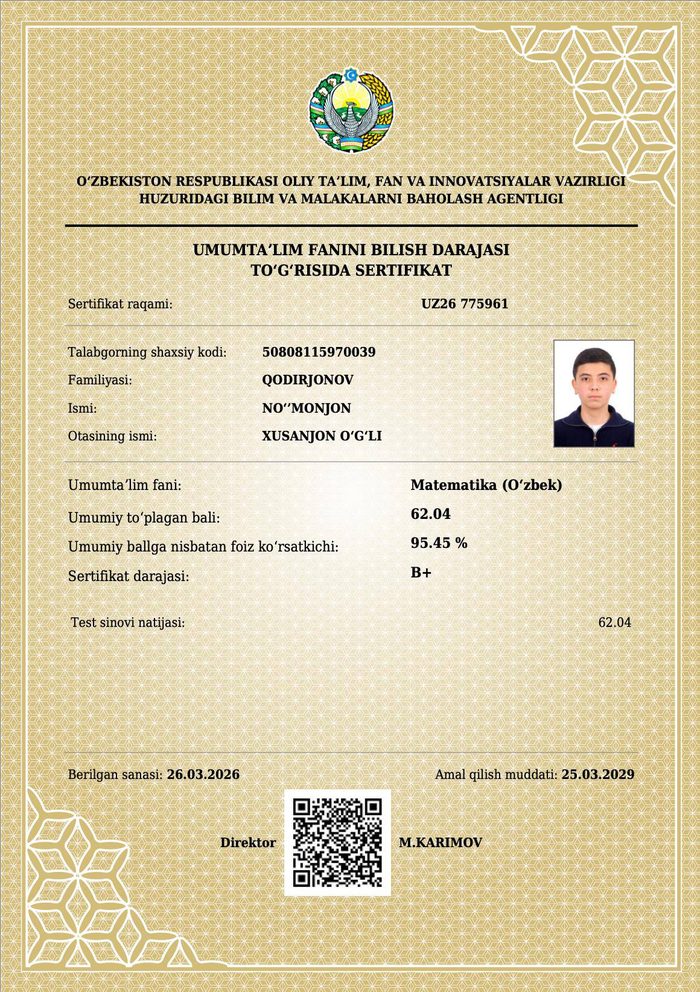 Milliy Sertifikat (A)