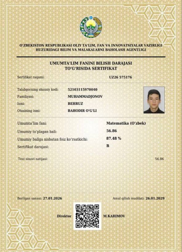Milliy Sertifikat (B+)