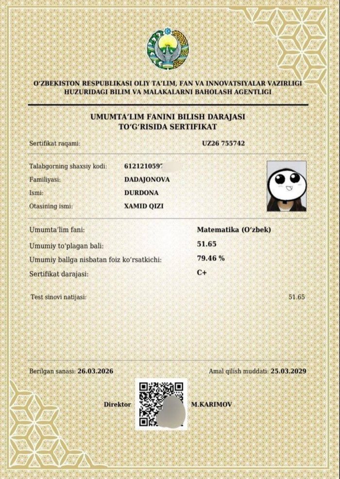 Milliy Sertifikat (B+)